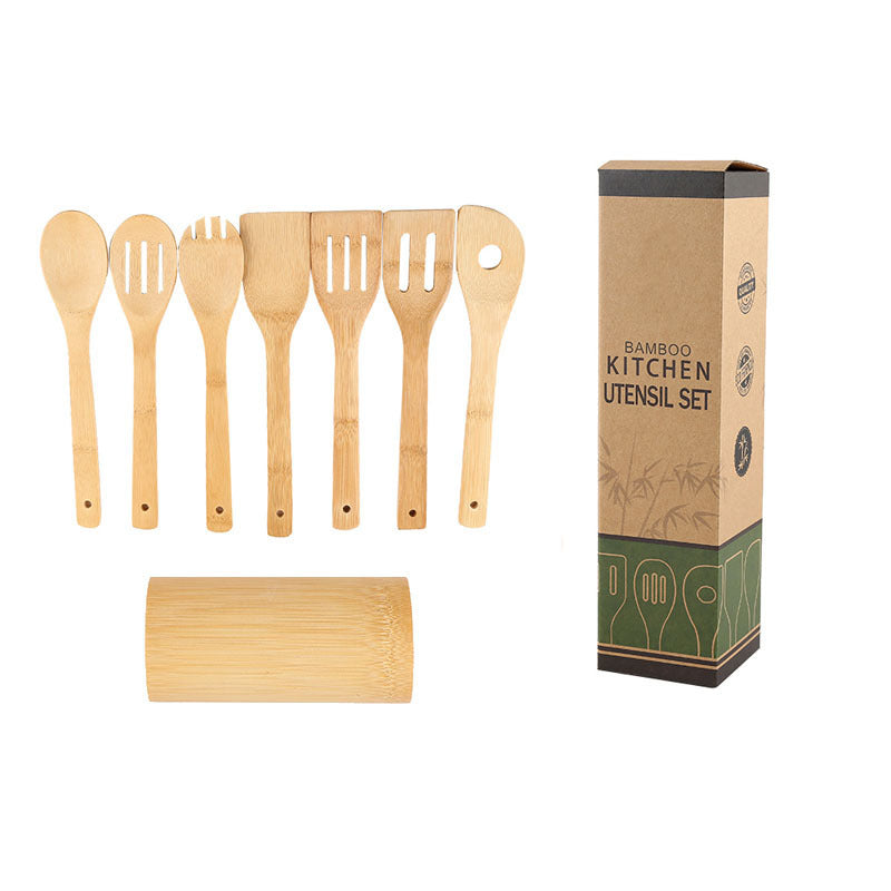 Bamboo Spatula Set with Square Holder Eco-Friendly with Ergonomic Handle Kitchen Utensil