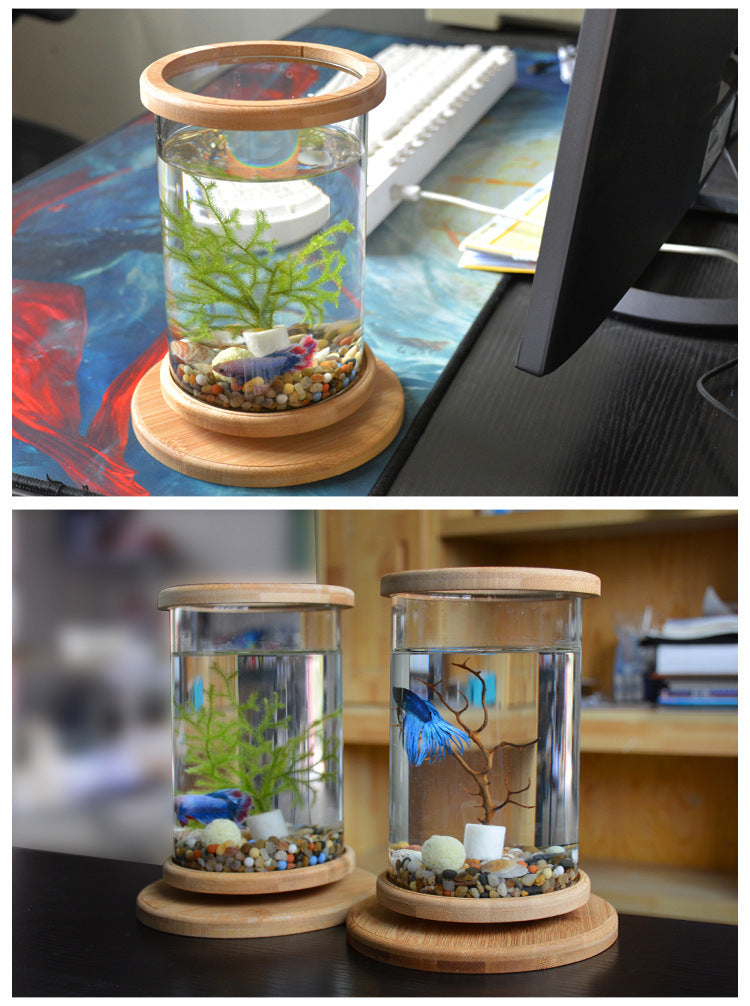 Aquarium Bamboo Base Mini Fish Tank (Decoration Fish Bowl)