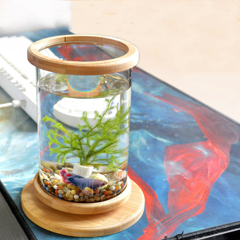 Aquarium Bamboo Base Mini Fish Tank (Decoration Fish Bowl)