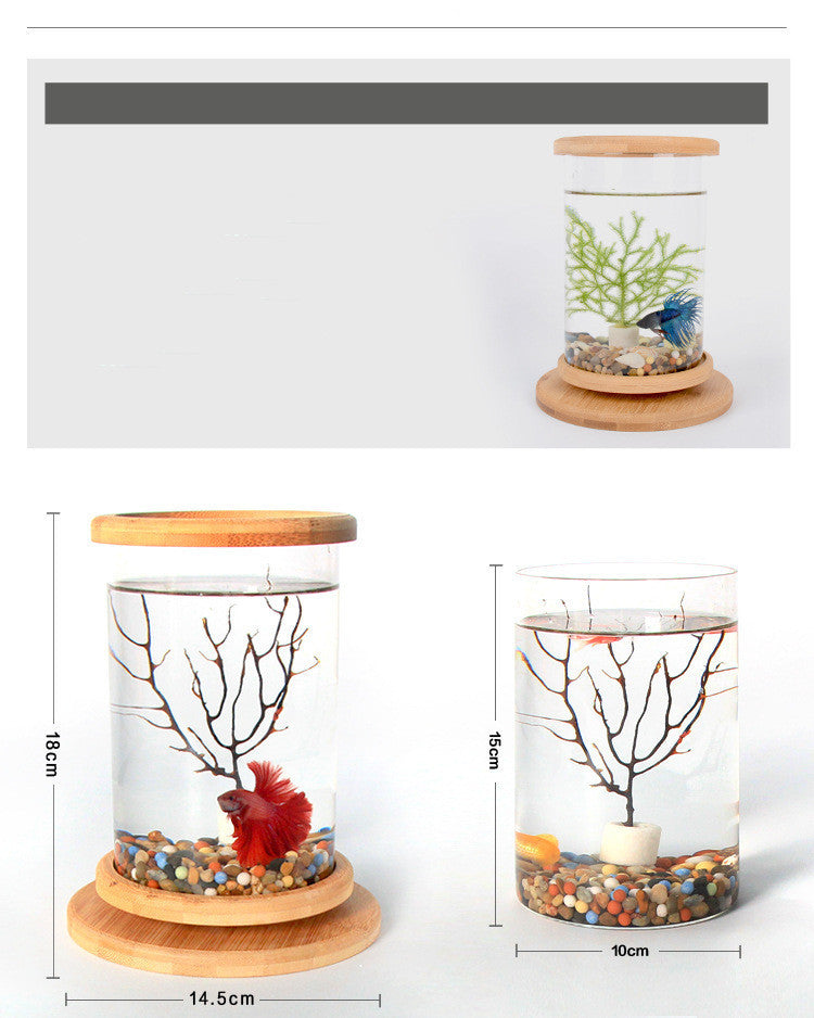 Aquarium Bamboo Base Mini Fish Tank (Decoration Fish Bowl)