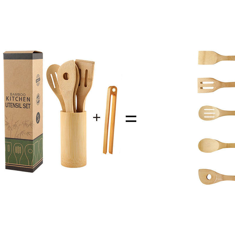 Bamboo Spatula Set with Square Holder Eco-Friendly with Ergonomic Handle Kitchen Utensil