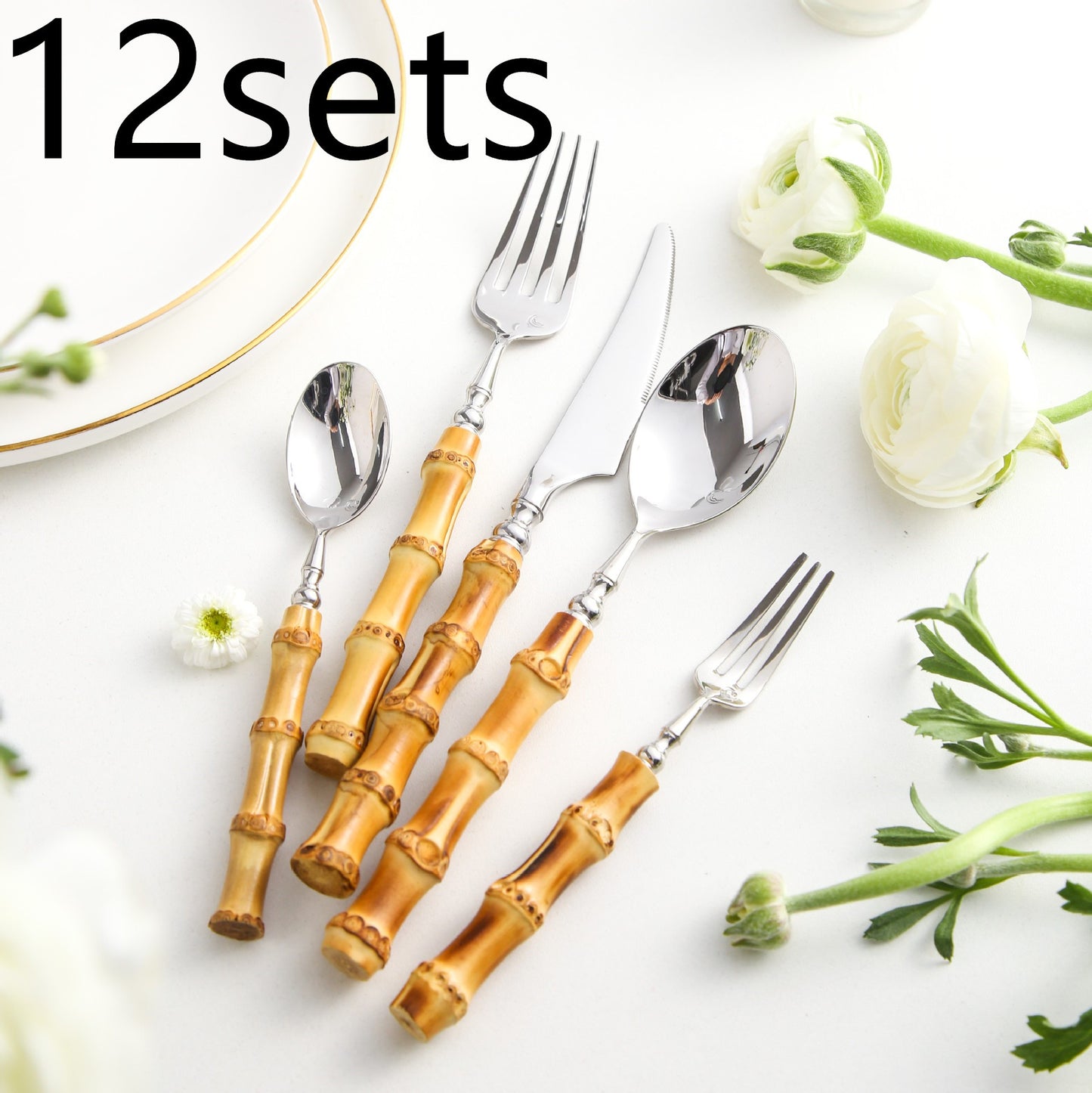 Creative Bamboo Tableware 304 Stainless Steel Steak Cutlery