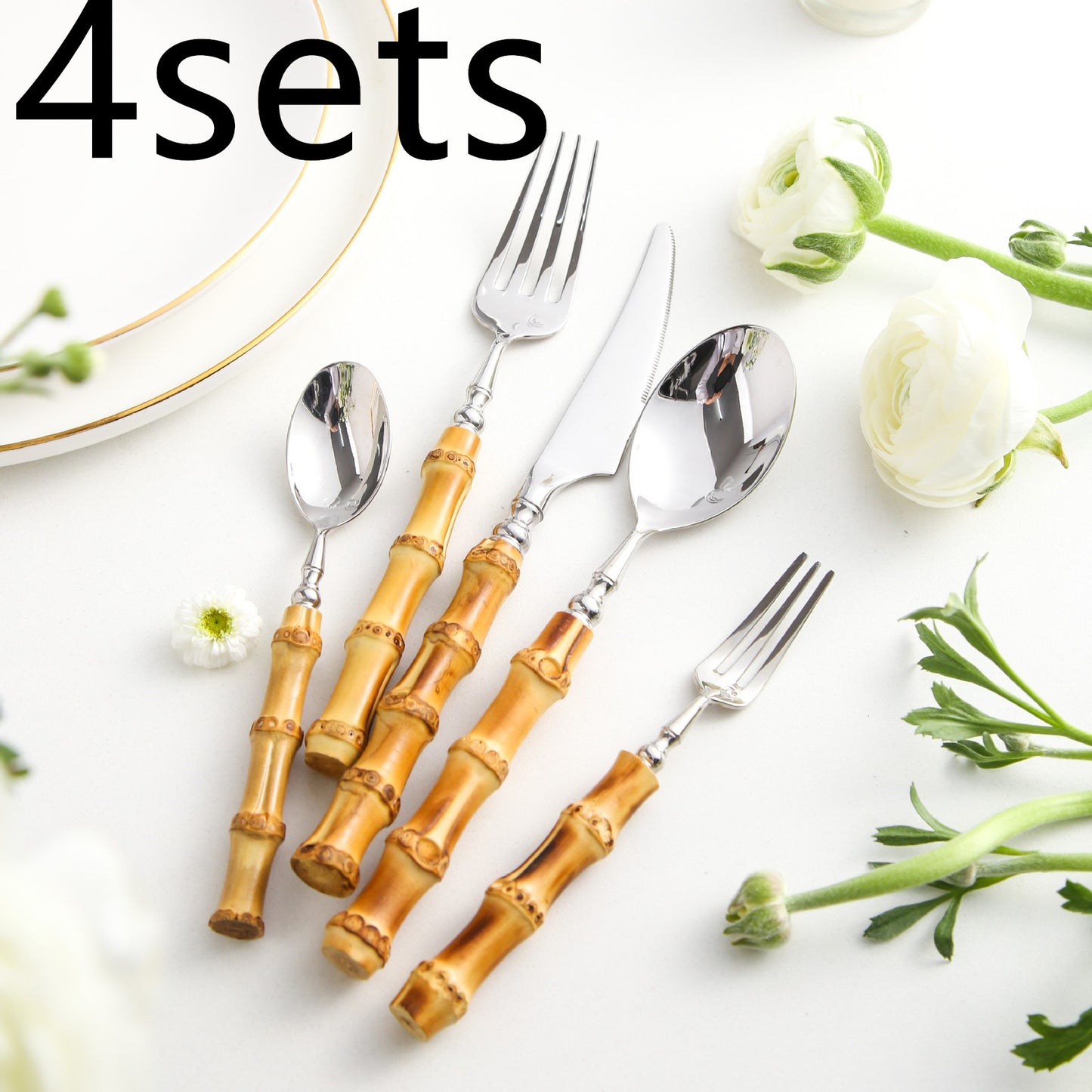 Creative Bamboo Tableware 304 Stainless Steel Steak Cutlery