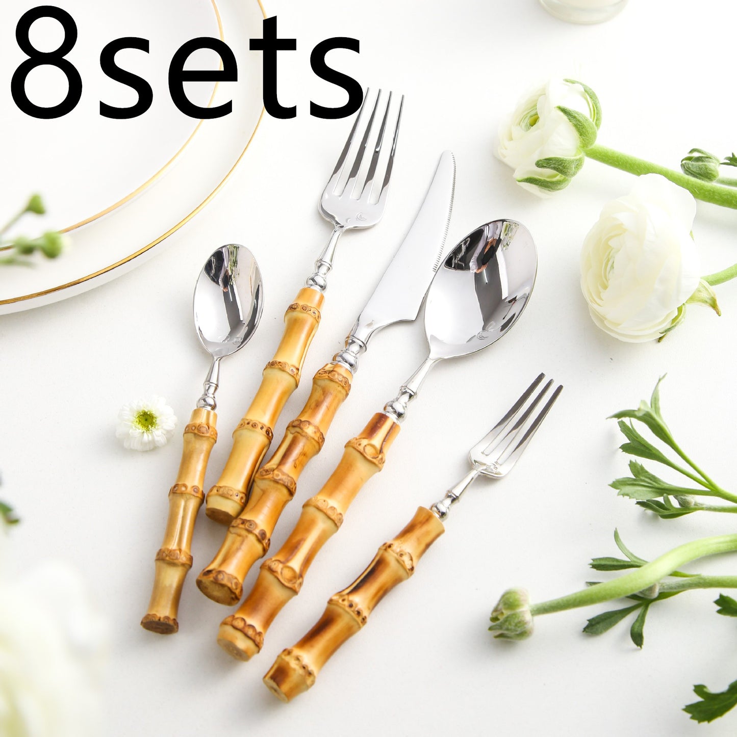 Creative Bamboo Tableware 304 Stainless Steel Steak Cutlery